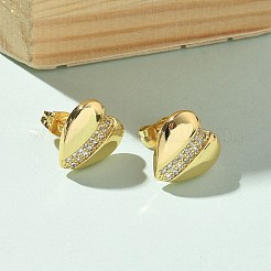 Orecchini a bottone da donna in ottone con micro pavé di zirconi trasparenti&nbsp;EJEW-U034-02G-03