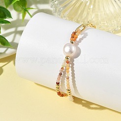 Braccialetti da donna con perline sfaccettate di pietre preziose naturali miste e catena a graffetta in ottone con perle naturali&nbsp;BJEW-JB14324