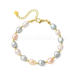 Armbänder aus natürlichen Süßwasserzuchtperlen und Messingperlen für Damen&nbsp;BJEW-JB13745