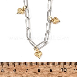 Colliers à maillons trombone en acier inoxydable 304 bicolore avec petit pompon en forme de cœur pour femmes&nbsp;NJEW-JN06598