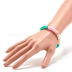 Bracciale elasticizzato con perline tubolari color caramello&nbsp;BJEW-JB07298-02