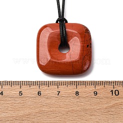 Natürliche rote Jaspis quadratische Anhänger schwarze PU-Lederband Halsketten&nbsp;NJEW-K285-01C