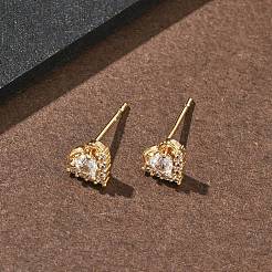 Женские серьги-гвоздики из латуни с микропаве и прозрачным кубическим цирконием&nbsp;EJEW-F403-04G