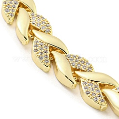 Braccialetti da donna con catena a maglie a foglia in ottone con micro pavé di zirconi trasparenti&nbsp;BJEW-R315-01B-G