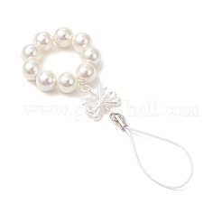Ciondolo decorativo con perle finte in ABS e fiocco in conchiglia rotonda&nbsp;X1-HJEW-TA00363