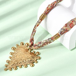 Женские ожерелья с подвеской в виде сердца из нержавеющей стали 304 с напечатанной шелковой лентой&nbsp;NJEW-A063-11G