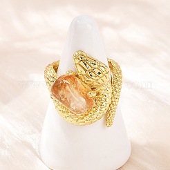 Кольца-манжеты из натурального желтого кварца змеиного цвета&nbsp;RJEW-K286-10G-01