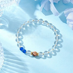 1 шт. хрустальные стеклянные круглые тянущиеся браслеты и 1 шт. круглые стеклянные с АБС-пластиком имитирующие жемчужные бусины тянущиеся браслеты для женщин&nbsp;BJEW-JB11733