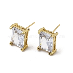 Прямоугольные серьги-гвоздики из латуни с прозрачным кубическим цирконием&nbsp;EJEW-L261-025G
