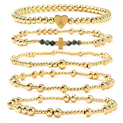 5 шт. латунный браслет с натуральными бусинами из африканской бирюзы (яшмы) для женщин.&nbsp;BK1359-1