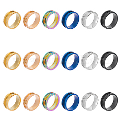 18 Stück 6 Farben 201 Edelstahl geriffelte Fingerring-Einstellungen&nbsp;STAS-UN0048-52