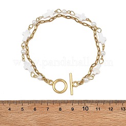 Doppellagige Armbänder für Damen: Gekreuzte Gliederkette aus Naturmuschel und Büroklammerkette aus Edelstahl 304 – für Damen&nbsp;BJEW-JB13962