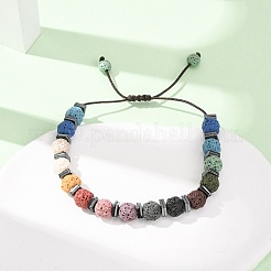 Bracelets en perles tressées rondes en pierre de lave naturelle teintée&nbsp;GG-CBA922D-01