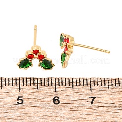 Zirkonia-Kirsch-Ohrstecker mit Emaille&nbsp;LS-EJEW-P199-14G