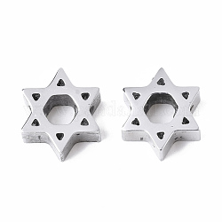 Abalorios de 304 acero inoxidable, para judío, estrella de david, color acero inoxidable, 8.5x10x3mm, agujero: 2 mm