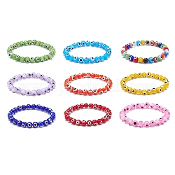 Set di braccialetti elastici con perline rotonde fatte a mano con occhi diabolici fatti a mano da 9 pz e 9 colori per bambini, colore misto, diametro interno: 1-7/8 pollice (4.7 cm), 1pc / color
