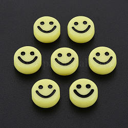 Perline acrilico opaco, con smalto, piatto tondo con fronte di sorriso, giallo, 10x5mm, Foro: 2 mm