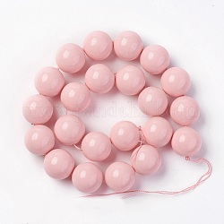 Shell Perlen Stränge, Runde, rosa, 18~18.5 mm, Bohrung: 0.5 mm, ca. 22 Stk. / Strang, 15.9 Zoll (40.5 cm)