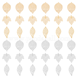 Dicosmetic 36 Uds. 3 estilos colgantes de hojas de filigrana encantos de hojas de arce huecas colgantes de plantas doradas de platino joyería de hojas de primavera y otoño colgantes colgantes de latón para hacer joyas diy