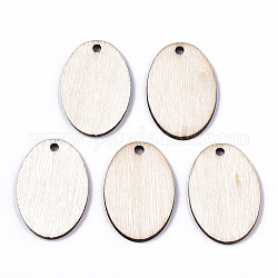 Unfinished Natural Poplar Wood Pendants, Laser Cut Wood Shapes, Undyed, Oval, Antique White, 24.5x16.5x1.5mm, Hole: 1.6mm