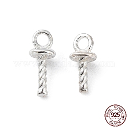 925 pendentifs à épingles à chevilles de perles en argent sterling, pour la moitié de perles percées, couleur d'argent, 6~6.5x3mm, Trou: 1.2mm, pin: 1 mm