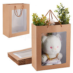 Kraft Paper Gift Bags, with Plastic Visible Window and Polyester Handles, BurlyWood, Unfold: 32x26x12.2cm