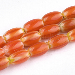 Chapelets de perles vernissées de millefiori manuelles, ovale, orange foncé, 9x5.5~6mm, Trou: 0.8mm, Environ 46 pcs/chapelet, 15.9 pouce