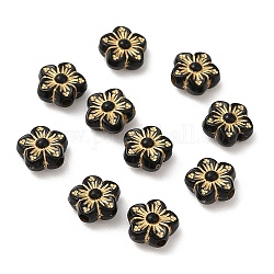 Chapado de abalorios de acrílico, metal dorado enlaced, flor, negro, 8.5x9x4.5mm, agujero: 1.6 mm, aproximamente 3110 unidades / 500 g