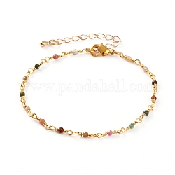 Facettierte runde natürliche Turmalin-Perlen-Armbänder, mit Messing Karabinerverschlüsse, golden, 7-3/8 Zoll (18.7 cm)