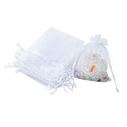 Sacs en organza pochettes de rangement pour bijoux, sacs-cadeaux de cordon de maille de partie de faveur de mariage, blanc, 12x9 cm