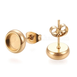 Ion Plating(IP) 304 Stainless Steel Stud Earring Settings, with Ear Nuts, Flat Round, Golden, 8.5mm, Pin: 0.8mm, Tray: 6mm