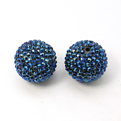 Abalorios de la bola bubblegum resinrhinestone gruesos, redondo, azul marino, 20mm, agujero: 4 mm