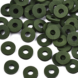 Manuell Polymer Ton Perlen, für DIY Schmuck Bastelbedarf, Disc / Flachrund, heishi Perlen, dunkelgrün, 6x1 mm, Bohrung: 2 mm, ca. 1175 Stk. / 50 g