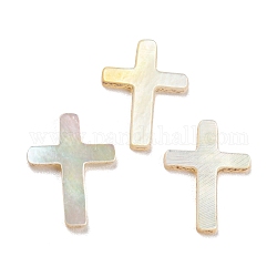 Cabochons de coquillages naturels, croix religieuse, blanc, 10.5x8x1mm