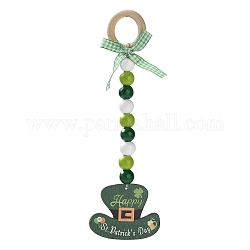 Décoration pendentif en bois pour la saint-Patrick, avec décoration suspendue en perles de bois et anneaux, chapeau, 237mm