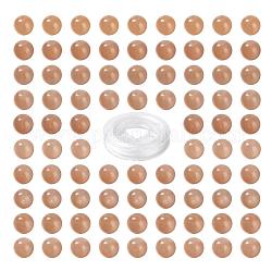 100 pièces 8mm grade aaa pierres précieuses naturelles pierres de soleil perles rondes, avec fil de cristal élastique 10m, pour les kits de fabrication de bracelets extensibles bricolage, 8mm, Trou: 1mm