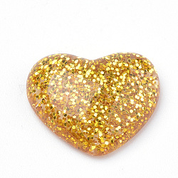 Cabochons in resina, con polvere di scintillio, cuore, oro, 14x16x5mm