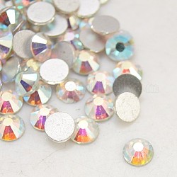 Vidrio de espalda plana Diamante de imitación, Grado A, espalda plateada, facetados, semicírculo, crystal ab, 7.1~7.3mm, aproximamente 288 unidades / bolsa