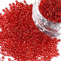 12/0 grado a cuentas redondas de semillas de vidrio, plata forrada, rojo naranja, 12/0, 2x1.5mm, agujero: 0.3 mm, aproximamente 30000 unidades / bolsa