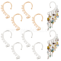 Unicraftale 8Pcs 2 Colors Brass Ear Cuff Findings, Climber Wrap Around Non-piercing Earring Findings, with Horizontal Loops, Platinum & Light Gold, 52x31x3.5mm, Hole: 2mm, 4Pcs/color