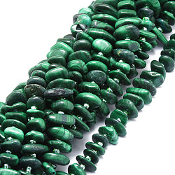 Chapelets de perles en malachite synthétique, pépites, 8~11x9~14x1.5~5mm, Trou: 0.8mm, Environ 74 pcs/chapelet, 15.55'' (39.5 cm)