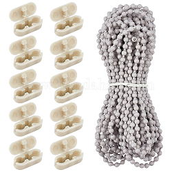 Gorgecraft 10 m Rollo-Perlenkette, weißes Kunststoff-Rollenvorhang-Perlenseil mit 10 Kunststoff-Kettenverbindern für Rollo-Ersatzteile, Reparaturbeschläge, Grau