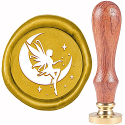 Timbro sigillo in cera d'ottone, con manico in legno, oro, per scrapbooking diy, modello angelo e fata, 20mm