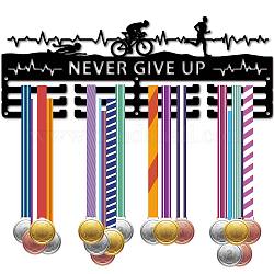 Scaffale da parete espositore porta medaglie in ferro alla moda, 3 riga, con viti, nero, Triathlon, gli sport, 150x400mm, Foro: 5 mm