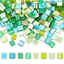Nbeads 240pcs 8 perles de rocaille en verre à 2 trous, rectangle, vert clair, 5x4.5~5.5x2~2.5mm, Trou: 0.5~0.8mm, 30 pièces / style