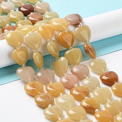 Chapelets de perles jaunes en aventurine naturelle, avec des perles de rocaille, cœur, 14~15x15x6~6.5mm, Trou: 1.4mm, Environ 23~24 pcs/chapelet, 14.57'' (37 cm)