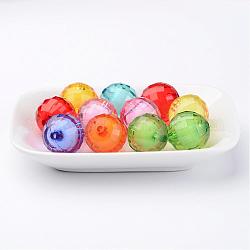 Tipos de colores, bolas de chicle gruesos, cuentas redondas facetas de acrílico transparente, talón en grano, 20mm, agujero: 2 mm