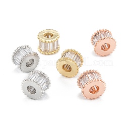 Brass Micro Pave Clear Cubic Zirconia Beads, with Enamel and Jump Ring, Long-Lasting Plated, Rondelle, Mixed Color, 7x5.5mm, Hole: 2.4mm