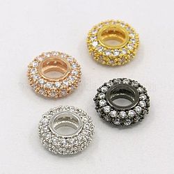 Perles européennes en laiton avec zircone cubique, rondelle, couleur mixte, 11x4mm, Trou: 5mm