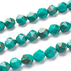 Synthetische Goldlinie türkisfarbenen Perlen, sternförmige runde Perlen, facettiert, gefärbt, hell meergrün, 7.5~8 mm, Bohrung: 1.2 mm, ca. 47 Stk. / Strang, 15.55 Zoll (39 cm)